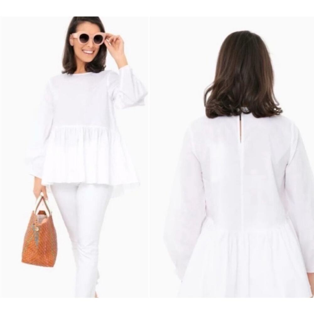 Pomander Place White Peplum Long-Sleeve Blouse